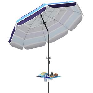 Outsunny Ombrellone da Spiaggia Ø198 cm con Tettuccio Reclinabile 30°, Ombrellone da Mare con Tavolino Pieghevole, Porta Bicchierie, Borsa da Trasporto, per Esterno, Patio, Spiaggia, Multicolore