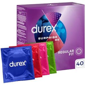 Durex Surprise Me - Set di 40 preservativi, eccitante, pratica e discreta, per un sesso sicuro e una stimolazione aggiuntiva