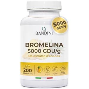 Bandini® Bromelina Forte 5000 GDU/g Gastroprotetta 200 Compresse, Enzima Digestivo, Estratto di Ananas, Bromelina Strong, Pura, Alto Dosaggio, Maggior Assorbimento, 100% Vegano