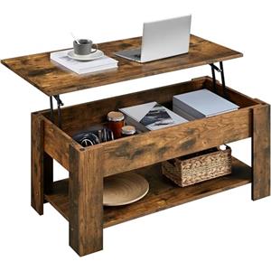 Yaheetech Tavolino da caffè Sollevabile Tavolo Elevabile da Salotto Tavolino Divano caffè con Ripiano Inferiore 98 x 50 x 42-56 cm Marrone Rustico
