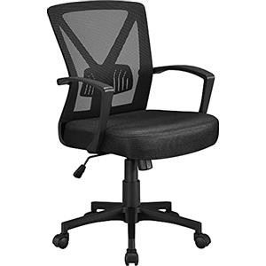 Yaheetech Sedia da Ufficio Scrivania Ergonomica Girevole a Rotelle Supporto Lombare Altezza Regolabile Portata 136 kg Reclinabile con Braccioli Nera