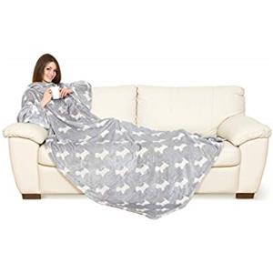 Kanguru Deluxe Doggy, plaid in pile con maniche e tasca canguro con disegno dei cani, super morbido, plaid divano di grandi dimensioni, coperta in pile con maniche, adulti, colore grigio, 140 x 210 cm