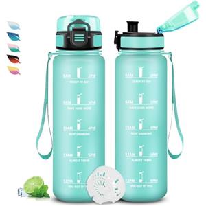 Grsta Borraccia 1 litro, Borraccia Palestra, Borracce Senza Perdite, Facile da Pulire, Borracce Motivazionale 1l, Bottiglia con Orari per Bere, Facile da Trasportare, per Campeggio, Fitness, Yoga, Scuola