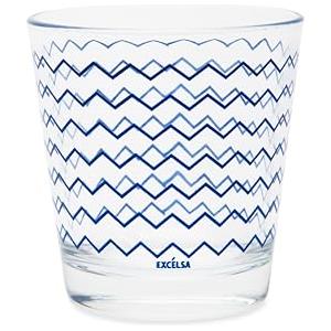 Excelsa Enjoy Set 6 Bicchieri in Vetro, Decorazione Greca Azzurra