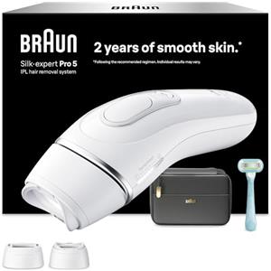 Braun Silk·Expert Pro 5, Epilatore Luce Pulsata Smart, Epilazione Laser Peli Donna a Casa, Riduzione Permanente dei Peli, con 2 Testine, Custodia e Rasoio Gillette Venus, Pl5234