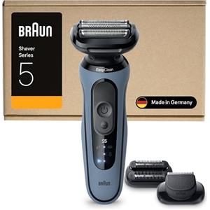 Braun Serie 5 Rasoio Elettrico Barba, Wet&Dry, Regolabarba Uomo, Rasoio Barba, 50 Min di Utilizzo, +2 Accessori, Senza Fili, 100% Impermeabile, Regolabarba Braun, 52-A1820si, Azzurro