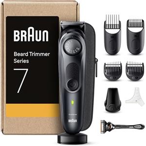 Braun Series 7 Regolabarba Uomo e Rasoio Elettrico Barba con Lama Barba Problade, 40 Lunghezze, Accessori da Barbiere, Base di Ricarica, Custodia, Bt7441 Nero Elettrico