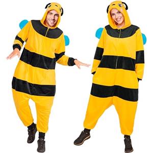 W WIDMANN MILANO Party Fashion - Tuta da ape per adulti, tuta in peluche giallo e nero con cappuccio, costume da animale per carnevale