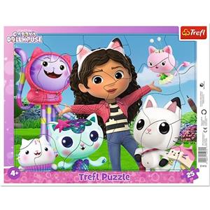 Trefl - Gabby's Dollhouse, Ti Presento Gabi - Puzzle a Cornice per Bambini, 25 Pezzi Grandi, Cornice E Tappetino Rigido, con Personaggi Delle Fiabe, per Bambini dai 4 Anni in Su