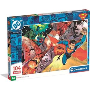 Clementoni - Puzzle per Bambini 104 Pezzi, 6+ Anni, Illustrazione Superman, Idea Regalo, Made in Italy, 48,5x33,5 cm, 25075