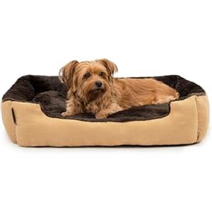 lionto Letto per cani con cuscino reversibile e base antiscivolo, cuscino robusto con ingresso basso per cani e gatti di ogni età, 75x60 cm, cuccia accogliente, beige/marrone
