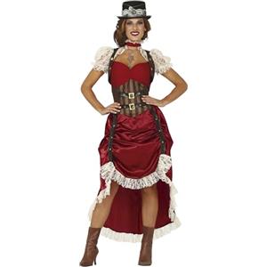 FIESTAS GUIRCA | Costume Steampunk Donna (42-44/L) - Vestito - Costumi Retro e Vittoriani per Halloween, Carnevale e Feste in Maschera - Ideale per Adulte - Granata e Marrone