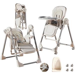 MoLi Pelle PU Seggiolone, Sedia con Funzione di Dondolo, Seggiolone Pappa Vassoio a Doppio Strato (X8121 White)