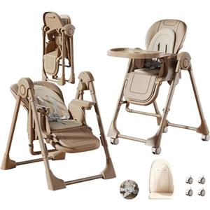 MoLi Pelle PU Seggiolone, Sedia con Funzione di Dondolo, Seggiolone Pappa Vassoio a Doppio Strato (X8121 Khaki)