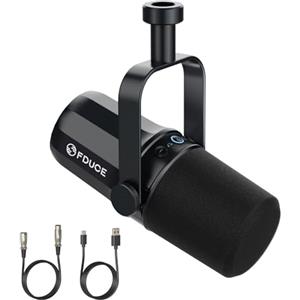 FDUCE Microfono Podcast dinamico vocale SL40 per podcast, giochi, streaming e registrazione dal vivo, Uscita per cuffie incorporata, Pulsante Mute LED, Microfono cardioide USB/XLR in metallo
