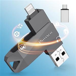 Patianco Chiavetta USB per iPhone 512GB,Patianco [MFi Certified] Pendrive USB 3.0 Drive per Lightning, Memoria Esterna Photo Stick 3 in 1 Penna USB C di Backup per iPhone/iPad/Android/Mac/PC(512GB,Nero)