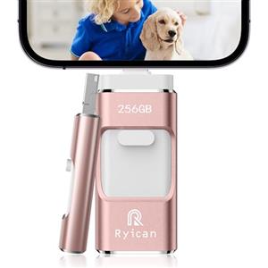 Ryican Chiavetta USB per Phone Ryican 256GB USB 3.0 Pendrive Dati Protetti da Password Photostick 4 in1 Pennetta Memoria USB con Type C-Phone/OTG Android/PC/Laptop Backup Rapido con un Solo Clic(256GB,Rosa)