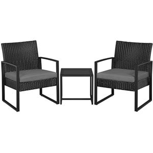 Yaheetech Set Mobili da Giardino in Poly Rattan 2 Sedie e Tavolino da Balcone con Cuscini Esterno Interno