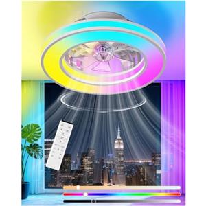 GLOFAN Ventilatore da Soffitto con Luce, Motore DC Silenzioso Lampadario Ventola LED Dimmerabile 3000K-4000K-6500K-RGB, 6 Velocità Plafoniera Ventilatore con Telecomando per Camera da Letto, Cucina