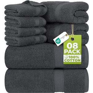 Utopia Towels, Set Di Asciugamani Da 8 pezzi, 2 Asciugamani Da Bagno, 2 Asciugamani a Mano e 4 Panni Da Lavare, Altamente Assorbente Per Bagno, Palestra, Hotel e Spa (Grigio)