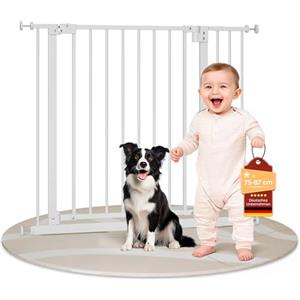 WOLTU Cancelletto per Bambini in Metallo, Cancello Scale e Porte con Apertura 75-97 cm, per Cani, Apribile in 2 Direzioni, Serratura Doppia, Montaggio con/senza Foratura, Bianco
