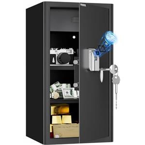 WASJOYE 103L Cassaforte per Impronte Digitali, Cassaforte Biometrica con Chiave, Grandi Cassaforte da Armadio Cassetto Ignifugo, Cassetta di Sicurezza per Casa Hotel Ufficio