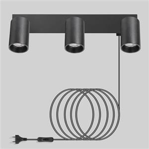 TaFiCo Applique da Parete con Spina e Cavo 3 Luci Nero GU10 - Lampada da Muro Interno Retrò Ruotabile 350° - Abat Jour da Muro per Camera da Letto Soggiorno Pittura Murale - Senza Lampadina