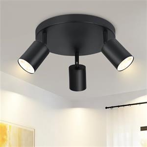 ZMH Lampada da soffitto LED Faretto da soffitto nero - Lampada da soffitto 3 lampadine Faretti da soffitto rotondi GU10 Faretto da cucina in metallo Faretto per soggiorno Corridoio - senza lampadina