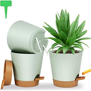 OFFCUP Vasi per Piante Autoirriganti, 3pcs Vasi da Fiori in Plastica, 16.5cm Vasi Decorativi Interno Moderni con Sottovasi per Casa e Ufficio, Vasi da Fiori per Piante, Erbe, Die Rose, Geraniums Verde