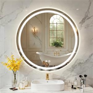 PINNIP Specchio Bagno con Luce, LED Specchio Rotondo da Parete, Smart Mirror, Antifog, Dimmerabile 3 Colori, Vetro Temperato HD, Tocco Intelligente (Rotondo, 50 cm)