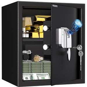WASJOYE 43L Cassaforte per Impronte Digitali, Cassaforti Biometrica con Chiave, Cassaforte Elettronic Automatica con Identificazione delle Dita, Cassetta di Sicurezza per Casa Hotel Ufficio-40*35*31cm