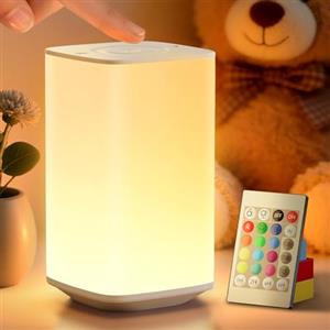 Auxmir Lampada da Comodino Touch, 4000mAh Luce Notturna Bambini con 256 Colori RGB Regolabili e 4 Modalità, Abat Jour da Comodino Ricaricabile per Crea Atmosfera, Camera da Letto, Soggiorno, Campeggio