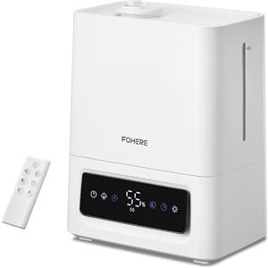 FOHERE Umidificatore Ambiente 6L, 60H Autonomia, 28dB Ultra Silenzioso, per Grandi Stanze, Camera, Neonato, Sensore Umidità, Timer 16H, Luce Notturna, Diffusore Olii, Bianco