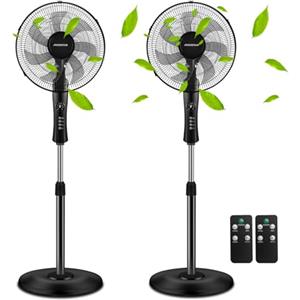Aigostar Ventilatore a Piantana Potente da 55W con Telecomando, 7 Pale Ventilatore Silenzioso, 3 Modalità e 3 Velocità, Oscillazione 70°, Altezza Regolabile fino a 140 cm, Base Rotonda, Nero *2