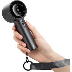 JISULIFE Ventilatore Portatile a Mano,Mini Turbo Ventilatore Regolabile in Velocità(1-100),Batteria Ricaricabile da 5000mAh Con Corpo in Metallo,Display Digitale,Viaggi/Campeggio/All'aperto-Grigio