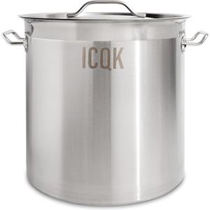 ICQK Pentola in Acciaio Inox 98 L, Coperchio Incluso, ⌀50 cm, Con Bordo A Versare, Compatibile con Induzione, Elettrico, Ceramica, Gas, Fondo Triplo Strato, Manici in Acciaio, Assistenza ITALIA