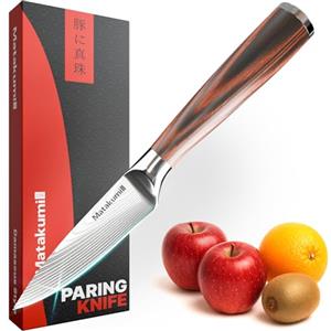 Matakumi Spelucchino con Motivo Damasco - Coltello da Cucina Multiuso Ultra Affilato per Sbucciare e Tagliare con Precisione - Uso Professionale e Quotidiano - Manico Ergonomico (9 cm)