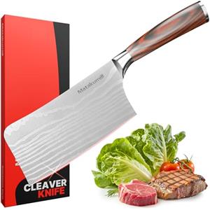 Matakumi Mannaia da Cucina 18 cm Lama - Coltello da Cucina Professionale Extra Affilato in Acciaio Inossidabile Damast Stil, Mannaia da Macellaio, Coltello Mannaia Cinese