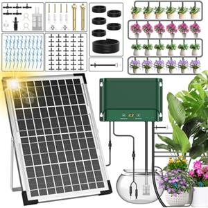 AnseTo Irrigazione Automatica Solare per Sistemi di Irrigazione Automatica per Giardini/Serra/Prato con Kit Irrigazione a Goccia,Sistema Irrigazione Automatica per Vasi/Balcone con 30 Gocciolatore