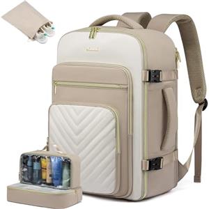 LOVEVOOK Zaino da Viaggio Donna, 50L Zaino Aereo Bagaglio a Mano, Impermeabile Zaini Trolley Cabin Max per Ryanair Easyjet, Grande Zaino Porta PC 18 Pollici Valigia Borsa a Zainetto, Kaki Beige