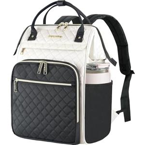 EMPSIGN Zaino per computer portatile da 17 pollici per donne, lavoro, lavoro, viaggi, computer, università, grande capacità, impermeabile, trapuntato, casual, con porta USB, Beige-nero