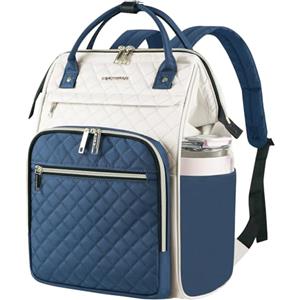 EMPSIGN Zaino per computer portatile da 17 pollici per donne, lavoro, lavoro, viaggi, computer, università, grande capacità, impermeabile, trapuntato, casual, con porta USB, Beige-blu foschia