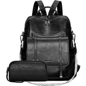 Leathario Zaino Donna in Pelle Vegana Impermeabile Antifurto,Borsa Elegante 3-in-1,Zaino da Lavoro, Viaggio e Uso Quotidiano(Nero Lucido)