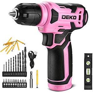 DEKOPRO Trapano Avvitatore Batteria 42 accessori - DEKO PRO Trapano Avvitatore Rosa con 10 mm Mandrino,Luce LED,Cavo di Ricarica Tipo C,8 V Trapano Elettrico per Forare e Serrare/Allentare Viti