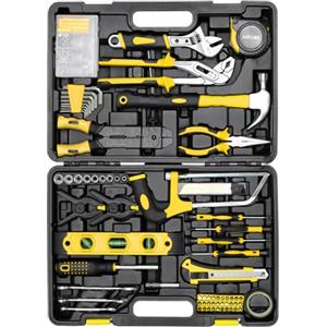 TLGREEN Cassetta Attrezzi, Valigia Attrezzi Completa 218 Pezzi, Set Attrezzi con Chiave Regolabile,Martello,Pinze, Sega, Cacciavite Precisione Set di Cacciaviti Riparazioni Domestici Ufficio (giallo)