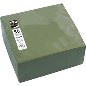 PRONAPPE - Rif. SV622057I - 50 tovaglioli da cocktail, 20 x 20 cm, carta micro-goffrata, ovatta a 2 strati, colore: verde oliva