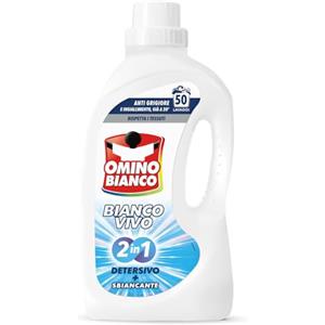 Omino Bianco - Detersivo Lavatrice Liquido Bianco Vivo 2in1 con Sbiancante, 50 Lavaggi, Azione Anti-Grigiore e Ingiallimento, Efficace a 20°, Rispetta Tessuti e Colori, 2000 ml