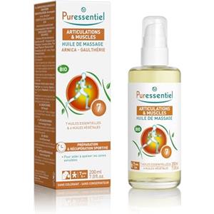 Puressentiel - Articolazioni e Muscoli - Olio da massaggio biologico con 7 oli essenziali e 4 oli vegetali - Gaultheria & Arnica - Preparazione e recupero sportivo - 200 ml