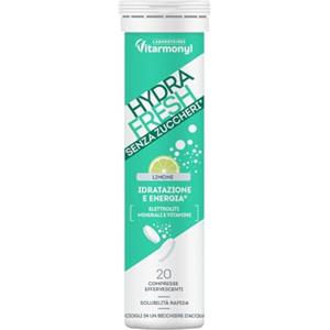 Vitarmonyl Hydrafresh Compresse Effervescenti Idratazione - Elettroliti, Magnesio, Calcio, Vitamine C e B - Integratore Energetico Senza Zuccheri Gusto Limone - 20 pz - Vitarmonyl