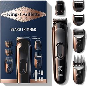 King C. Gillette Regolabarba Uomo, Senza Fili, Lame Rasoio Lunga Durata Rasoio Elettrico Barba con Testina Lavabile, 4 Pettini Regolatori, Idea Regalo Uomo